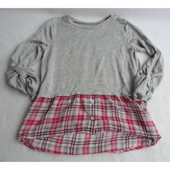 Star Ride Grey Knit Mixed Media Layer Look Sweater - Girls 10/12 - Picture 1 of 6